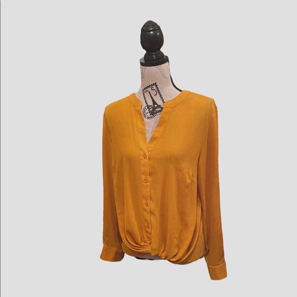Inc International Concepts Button Down Blouse Women’s M Mustard Yellow Gold - Picture 1 of 10